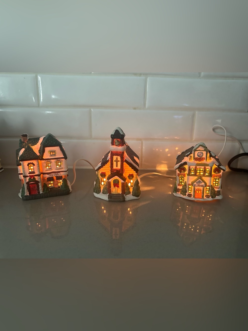 Holiday Lighted Ceramic Church Decoration - White and Brown
